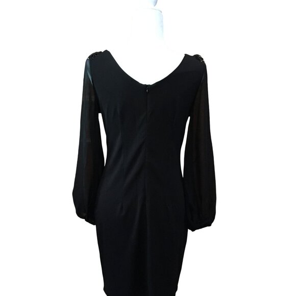 Miusol Black Long-Sleeve Dress With Beaded Shoulder Accents & Sheer Sleeves Size - Picture 4 of 8